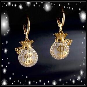 New 925 moneybags icon entrepreneur status rich cash 18k gold digger earrings